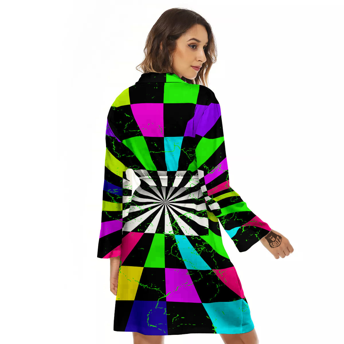 Optical Illusion Neon Abstract Print Women's Robe-grizzshop