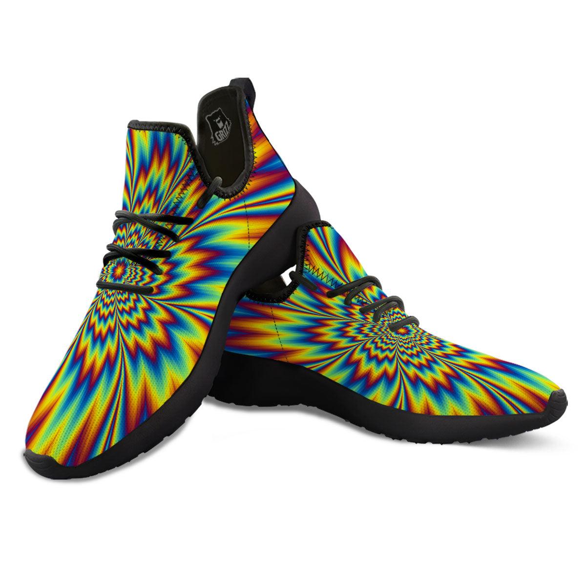 Optical Illusion Neon Psychedelic Black Athletic Shoes-grizzshop