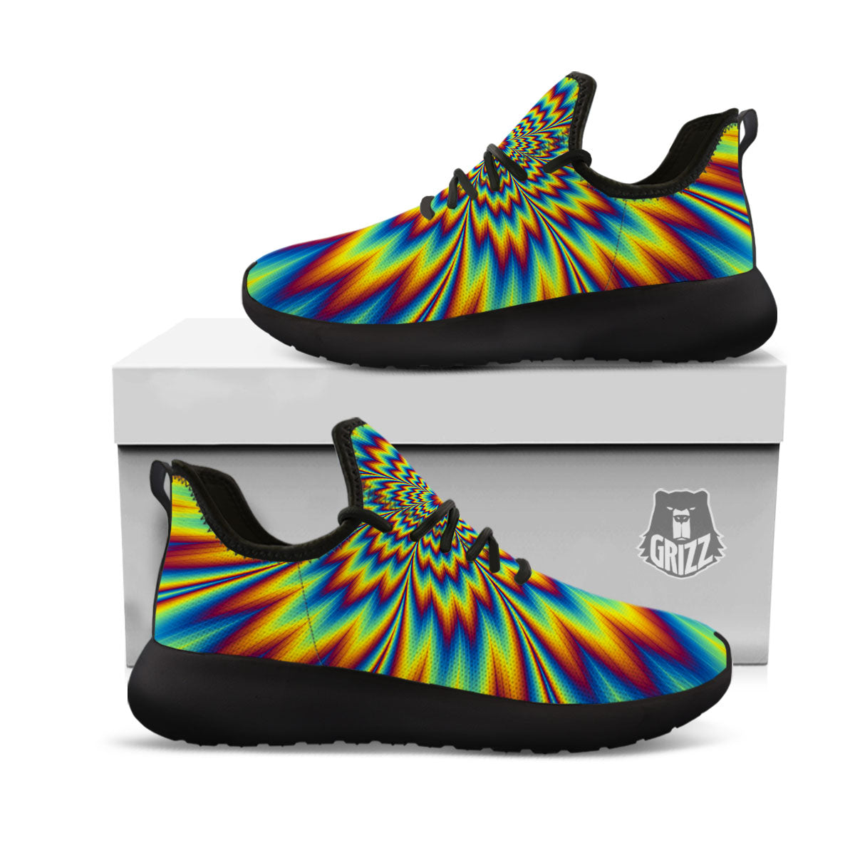 Optical Illusion Neon Psychedelic Black Athletic Shoes-grizzshop