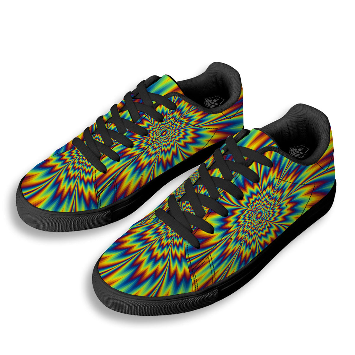 Optical Illusion Neon Psychedelic Black Low Top Sneakers-grizzshop