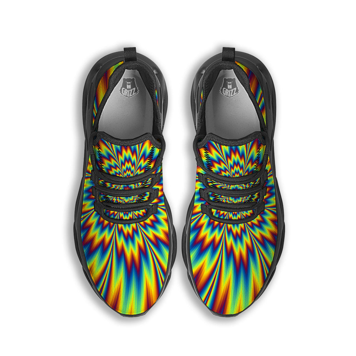 Optical Illusion Neon Psychedelic Black Running Shoes-grizzshop