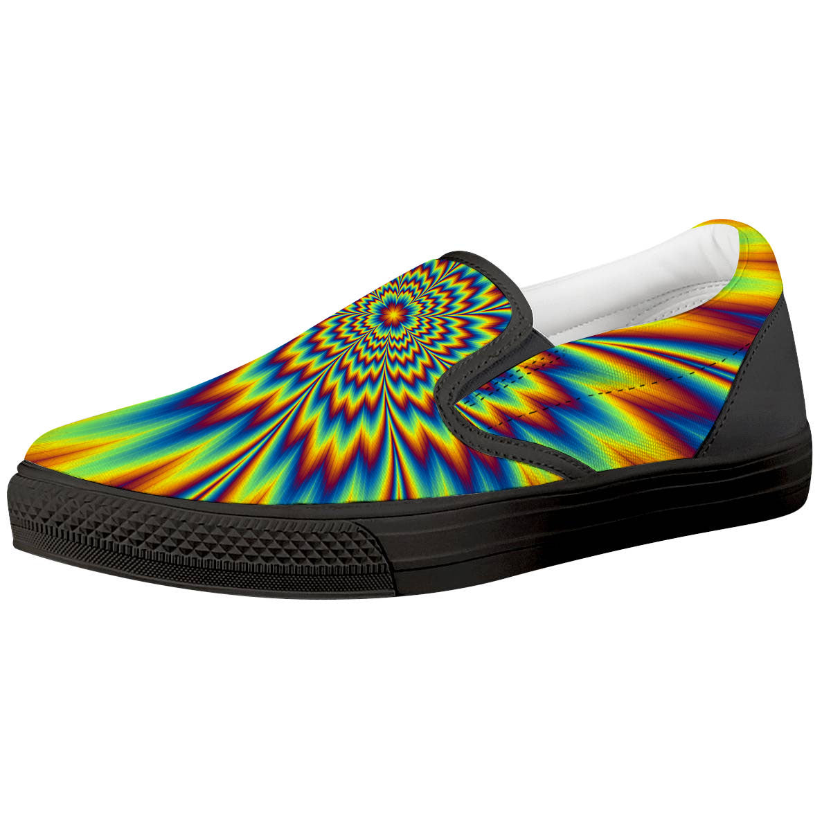Optical Illusion Neon Psychedelic Black Slip On Shoes-grizzshop