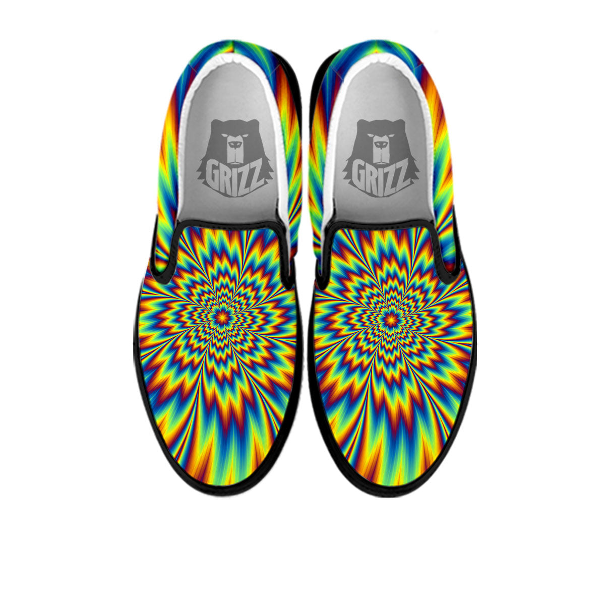 Optical Illusion Neon Psychedelic Black Slip On Shoes-grizzshop