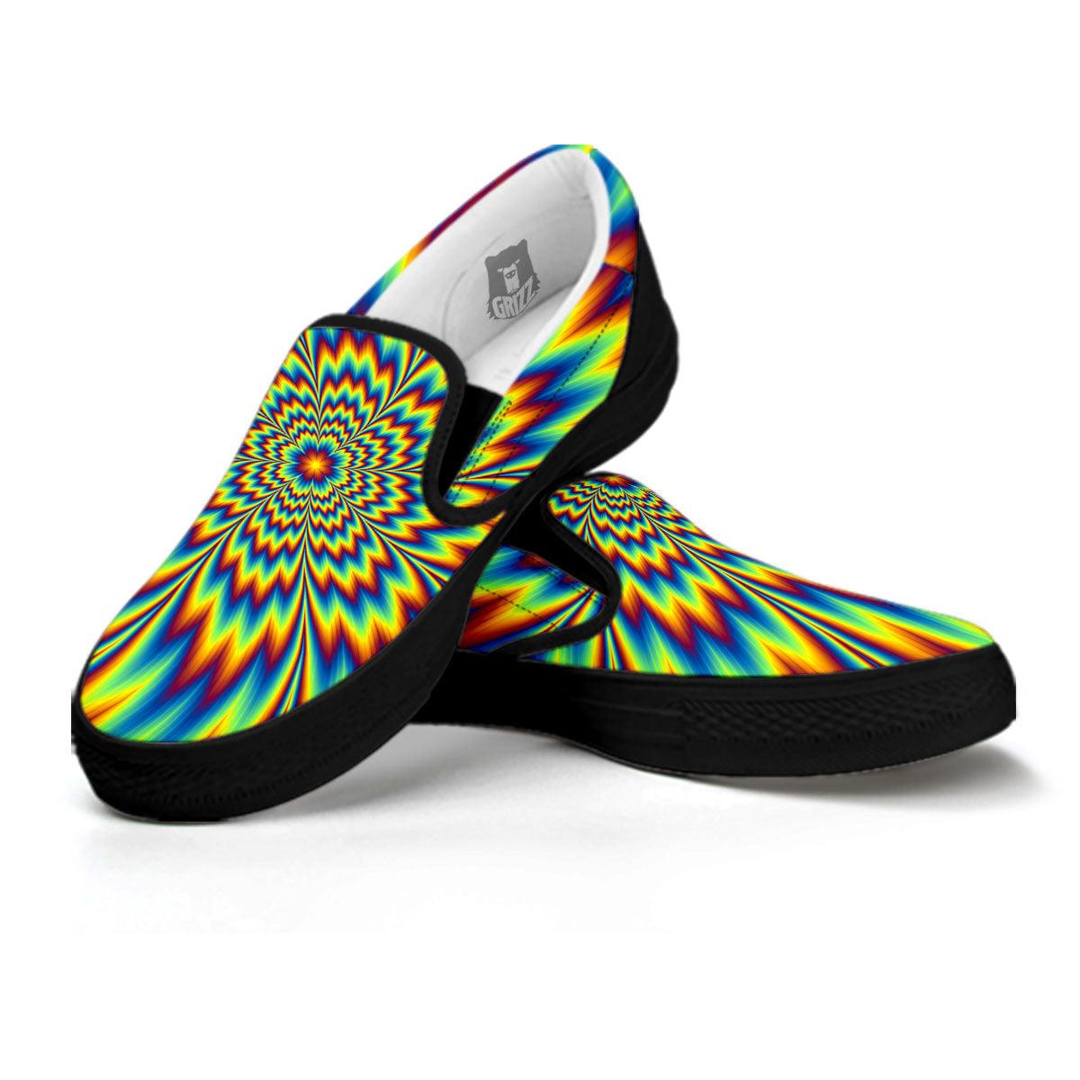 Optical Illusion Neon Psychedelic Black Slip On Shoes-grizzshop