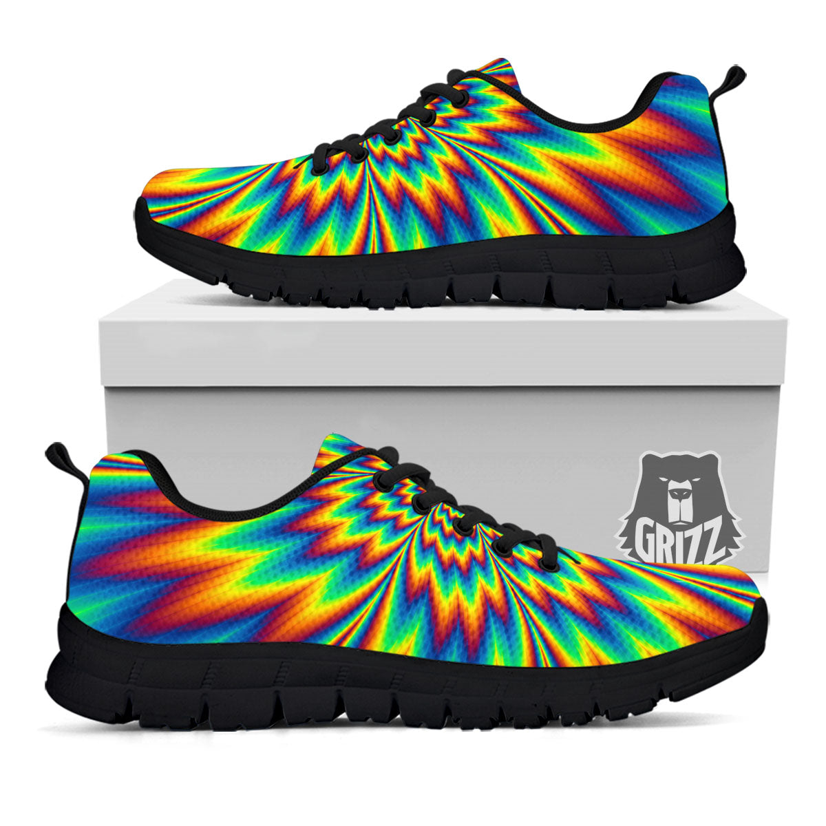 Optical Illusion Neon Psychedelic Black Sneaker-grizzshop