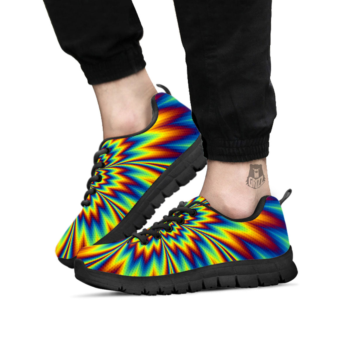 Optical Illusion Neon Psychedelic Black Sneaker-grizzshop