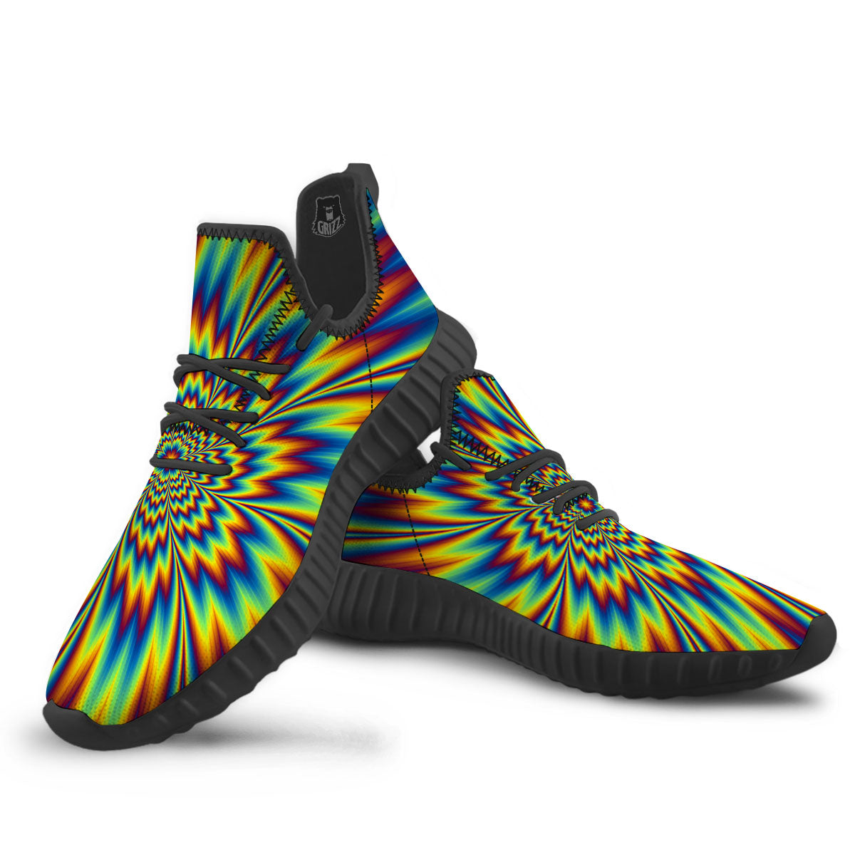 Optical Illusion Neon Psychedelic Black Walking Shoes-grizzshop