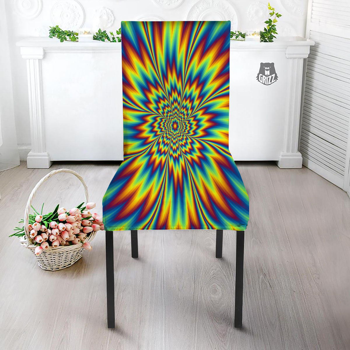 Optical Illusion Neon Psychedelic Dining Chair Slipcover-grizzshop