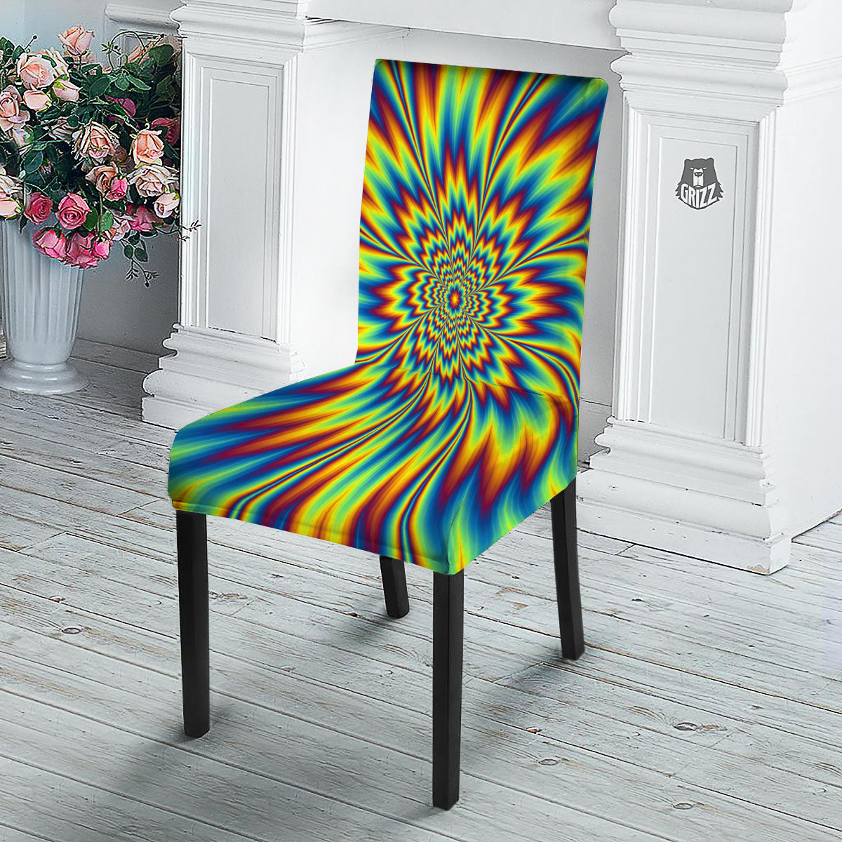 Optical Illusion Neon Psychedelic Dining Chair Slipcover-grizzshop
