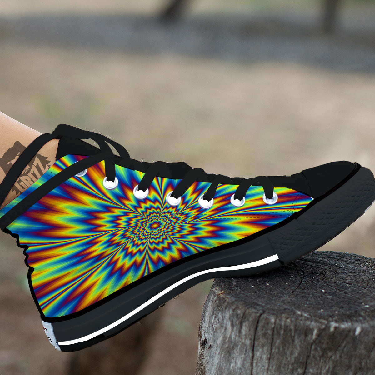 Optical Illusion Neon Psychedelic High Top Shoes-grizzshop