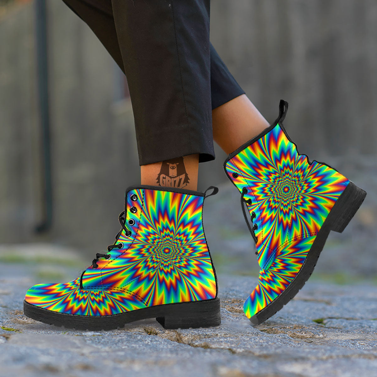 Optical Illusion Neon Psychedelic Leather Boots-grizzshop