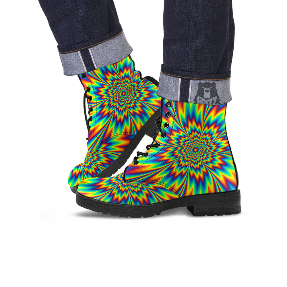 Optical Illusion Neon Psychedelic Leather Boots-grizzshop