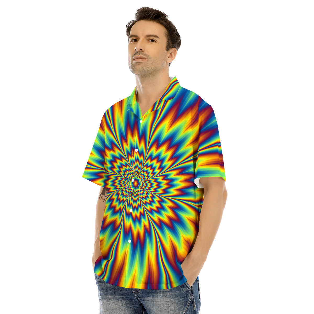 Optical Illusion Neon Psychedelic Men's Hawaiian Shirt-grizzshop