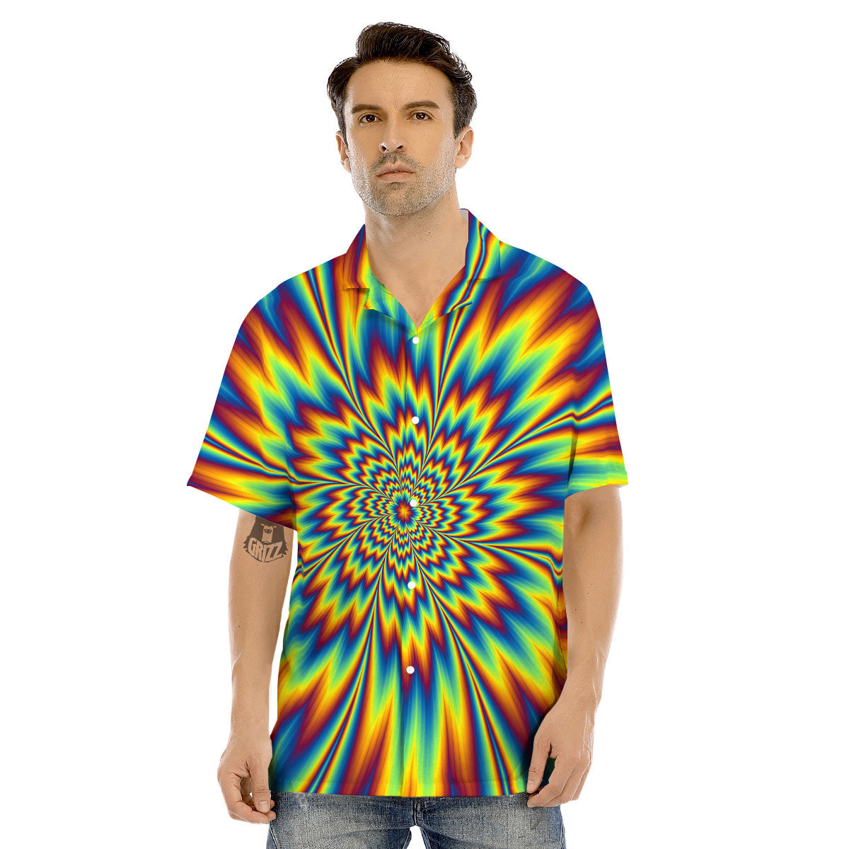 Optical Illusion Neon Psychedelic Men's Hawaiian Shirt-grizzshop