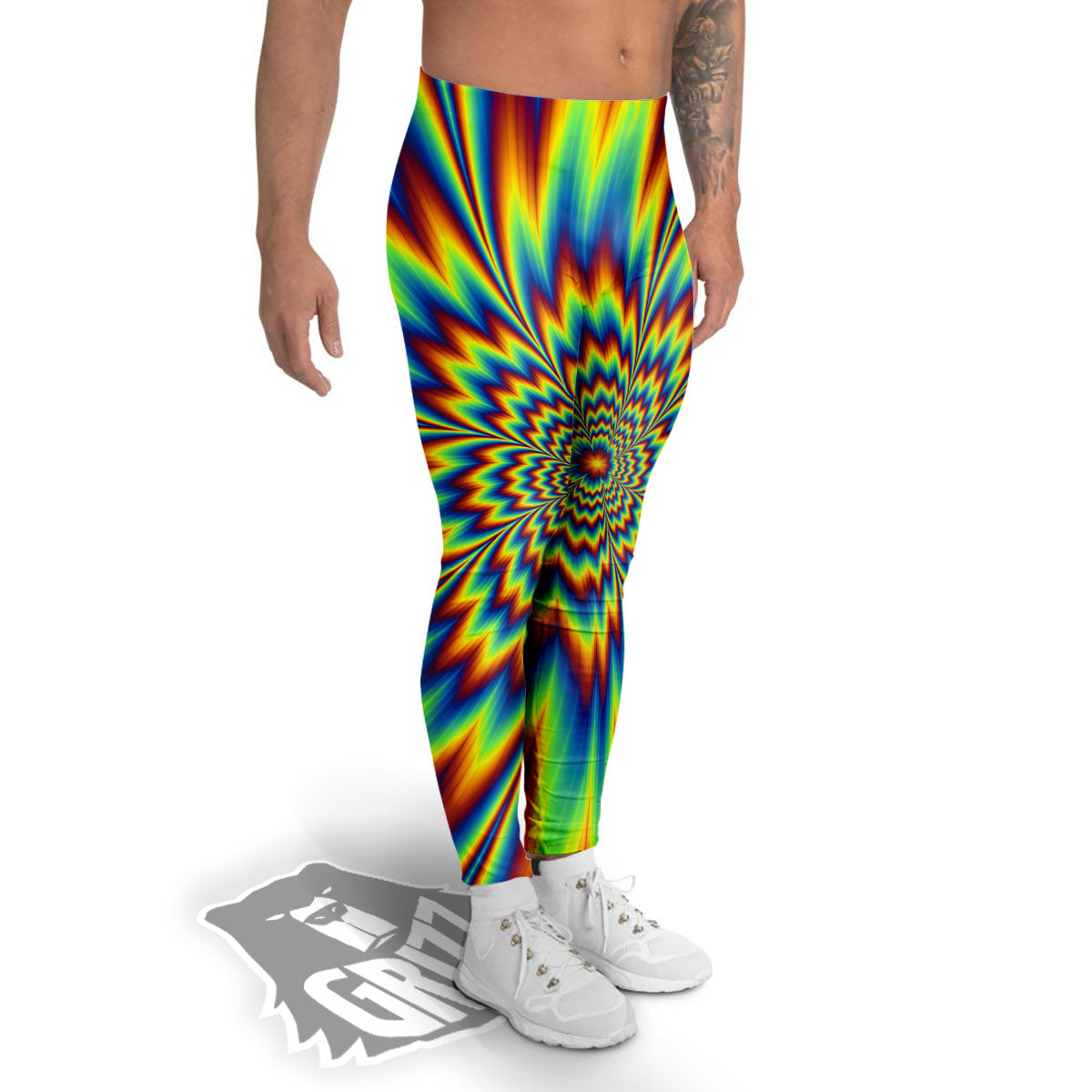 Optical Illusion Neon Psychedelic Men's Leggings-grizzshop