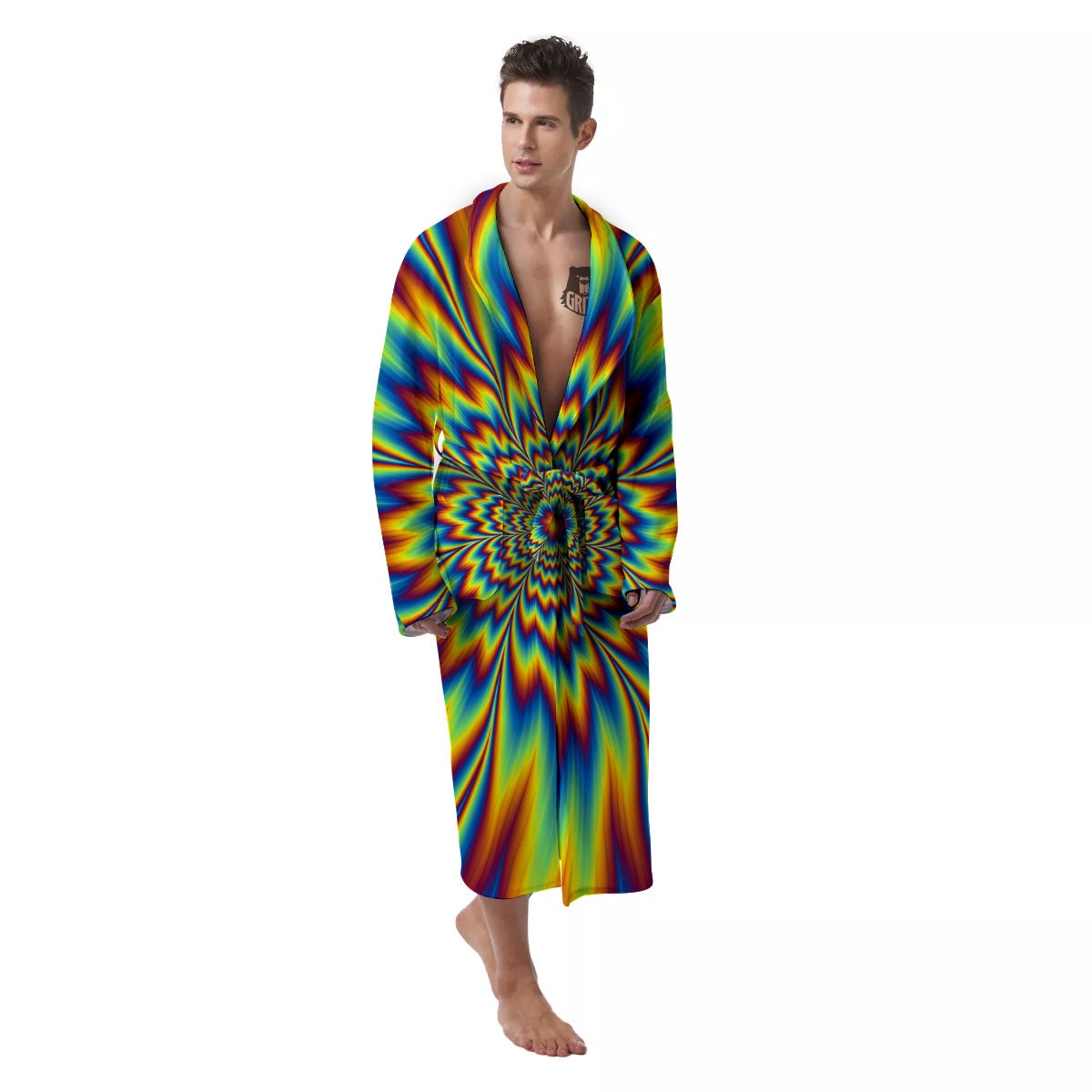 Optical Illusion Neon Psychedelic Men's Robe-grizzshop
