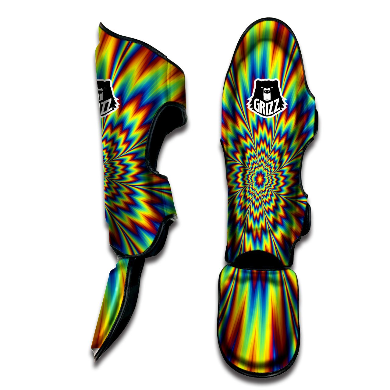 Optical Illusion Neon Psychedelic Muay Thai Shin Guards-grizzshop