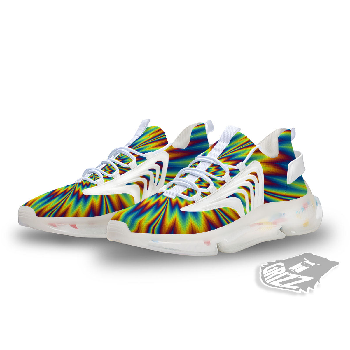 Optical Illusion Neon Psychedelic White Gym Shoes-grizzshop