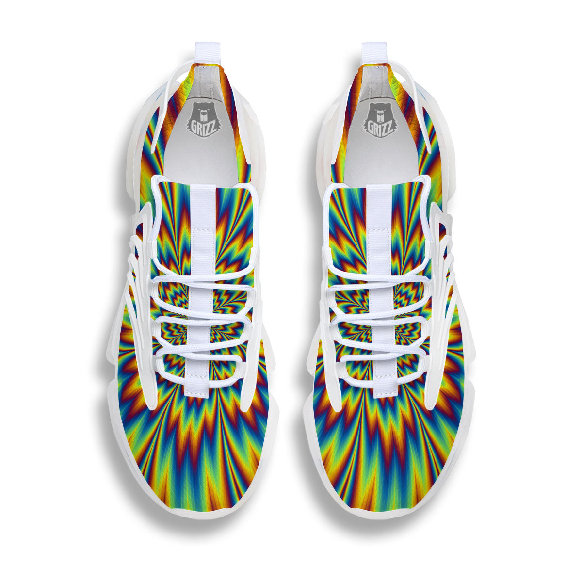 Optical Illusion Neon Psychedelic White Gym Shoes-grizzshop