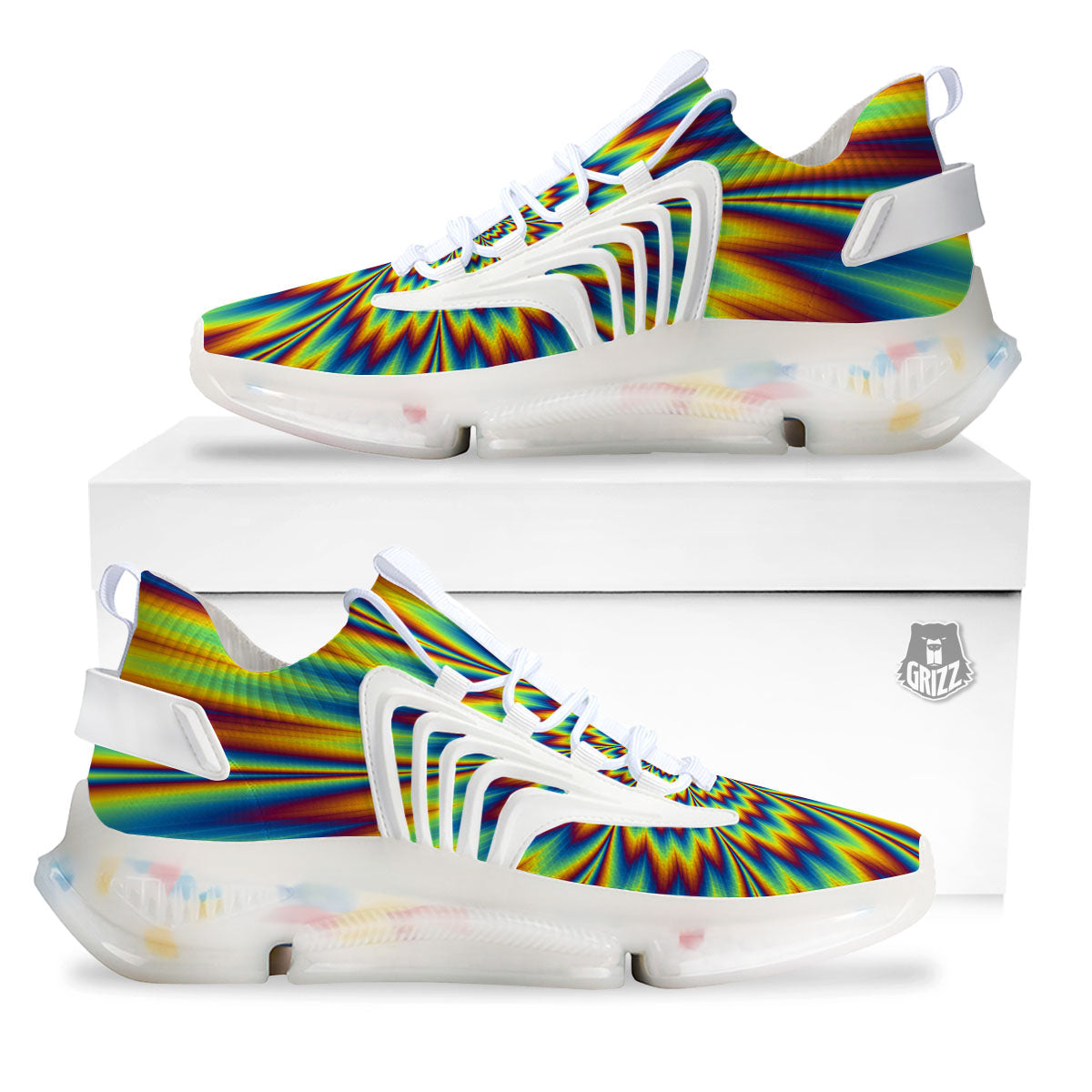 Optical Illusion Neon Psychedelic White Gym Shoes-grizzshop