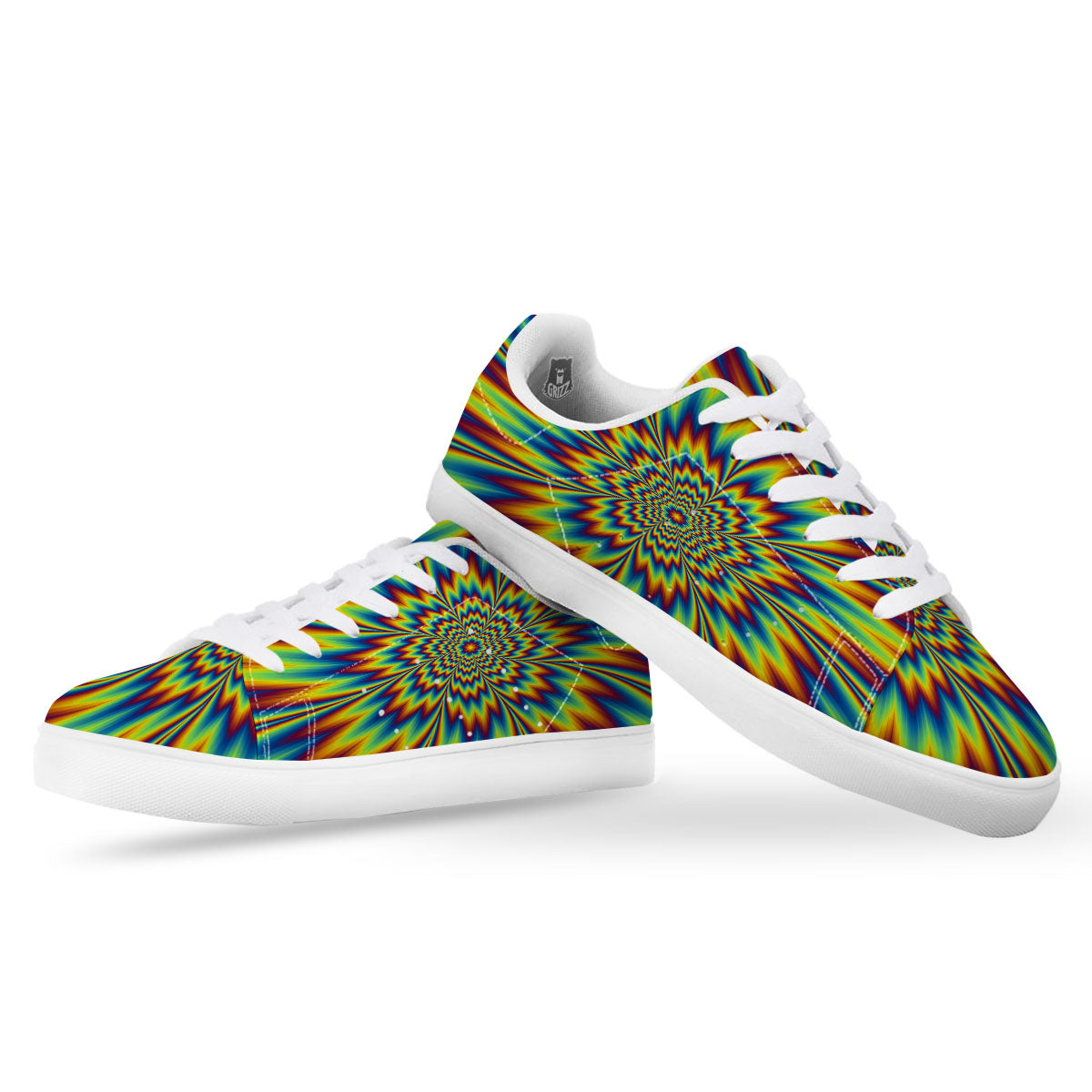 Optical Illusion Neon Psychedelic White Low Top Sneakers-grizzshop