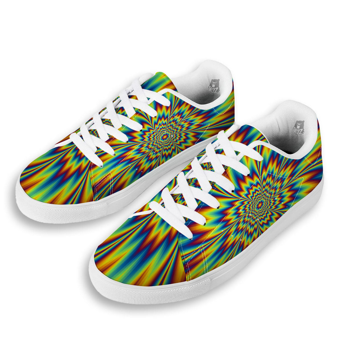 Optical Illusion Neon Psychedelic White Low Top Sneakers-grizzshop