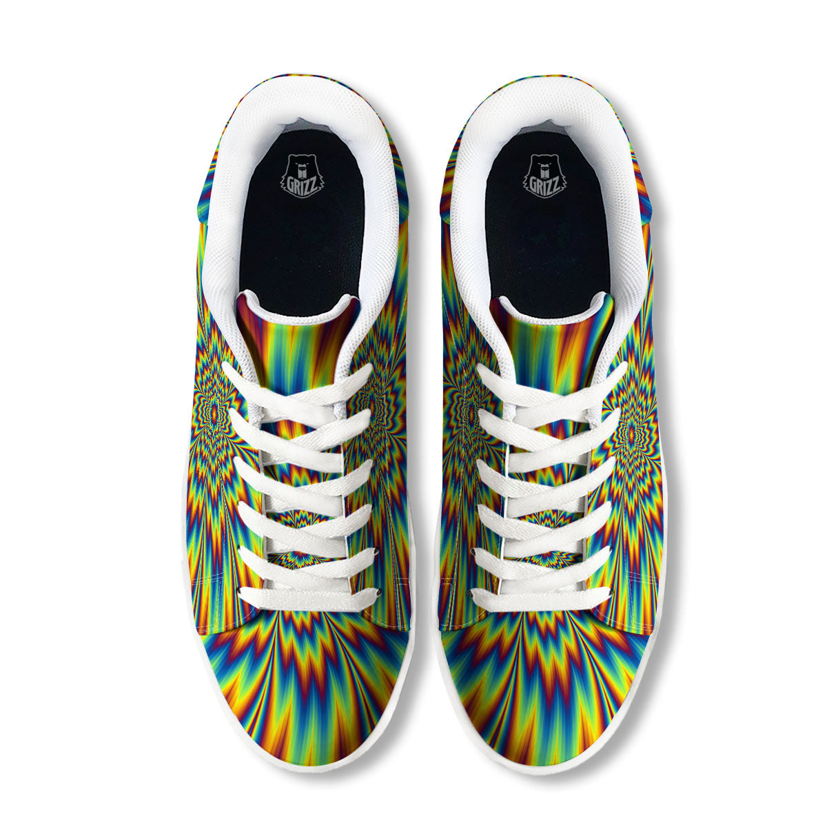 Optical Illusion Neon Psychedelic White Low Top Sneakers-grizzshop