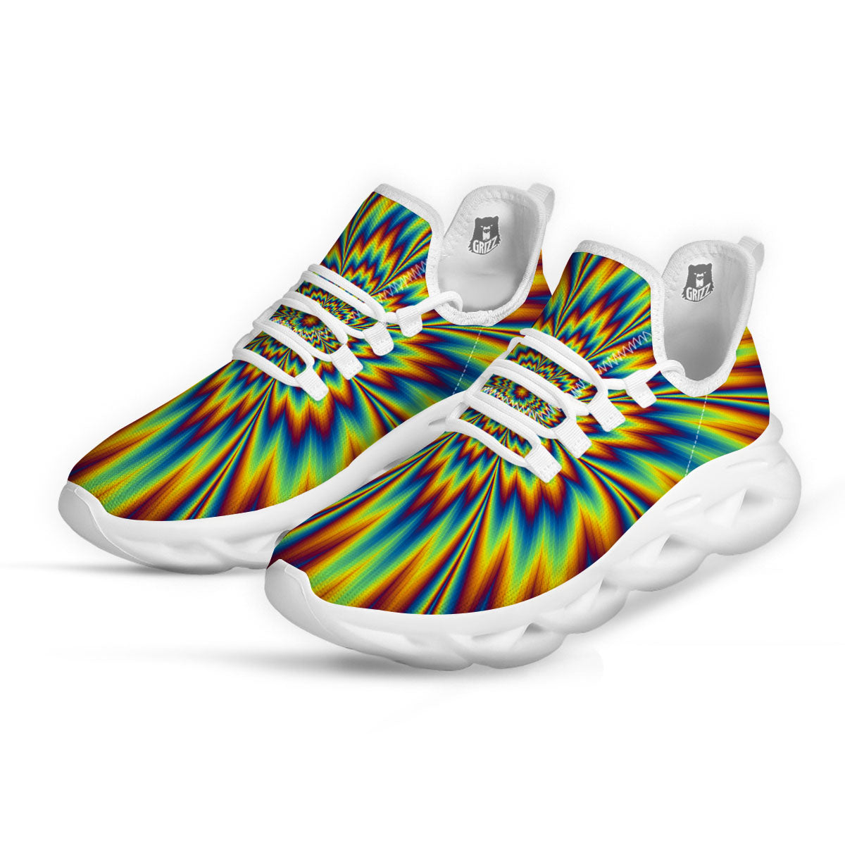 Optical Illusion Neon Psychedelic White Running Shoes-grizzshop