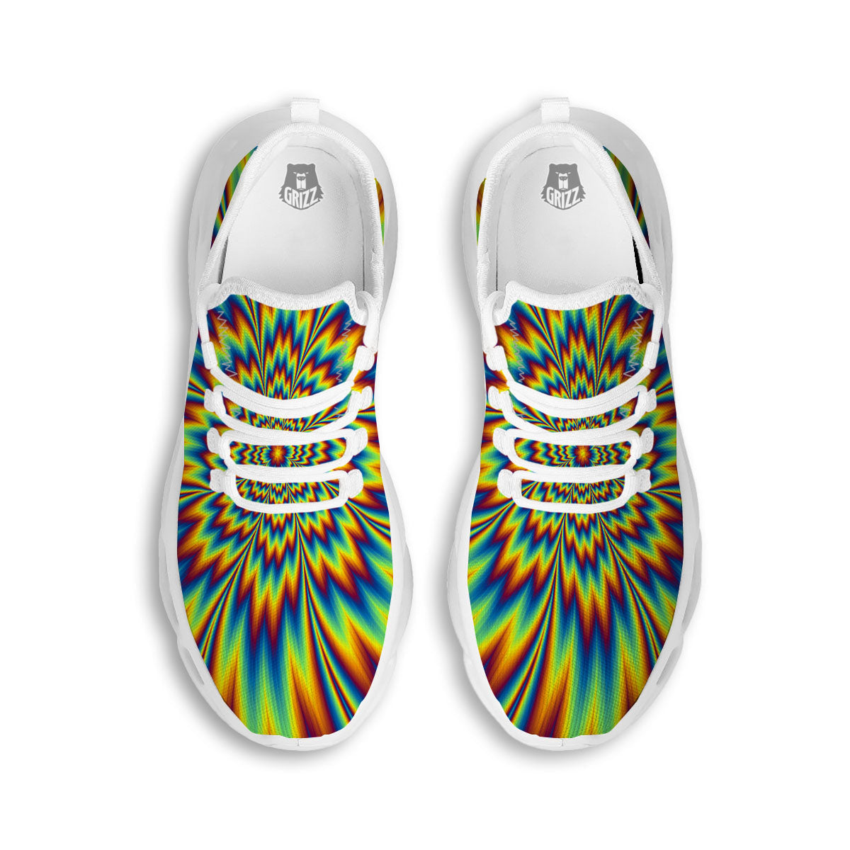 Optical Illusion Neon Psychedelic White Running Shoes-grizzshop