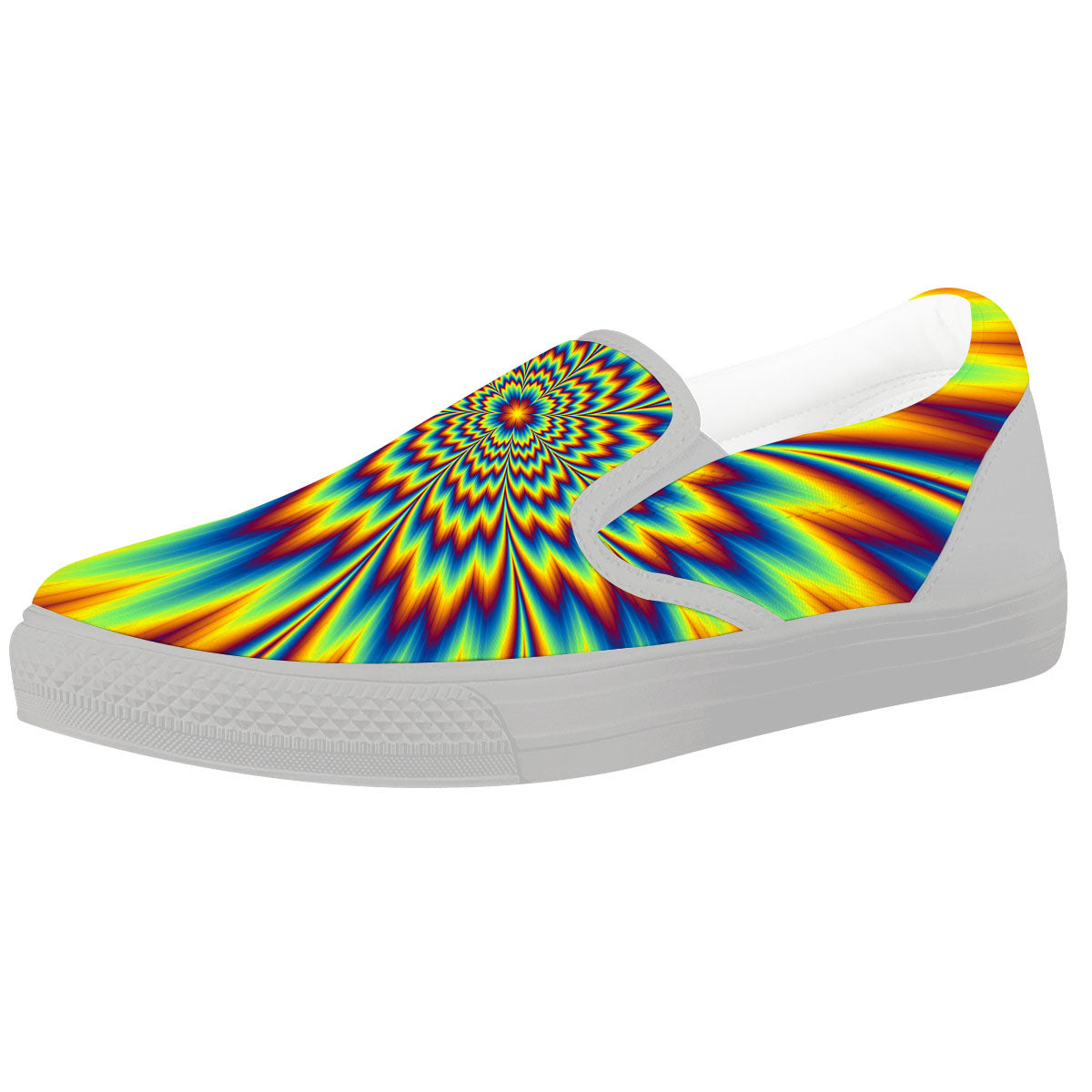 Optical Illusion Neon Psychedelic White Slip On Shoes-grizzshop
