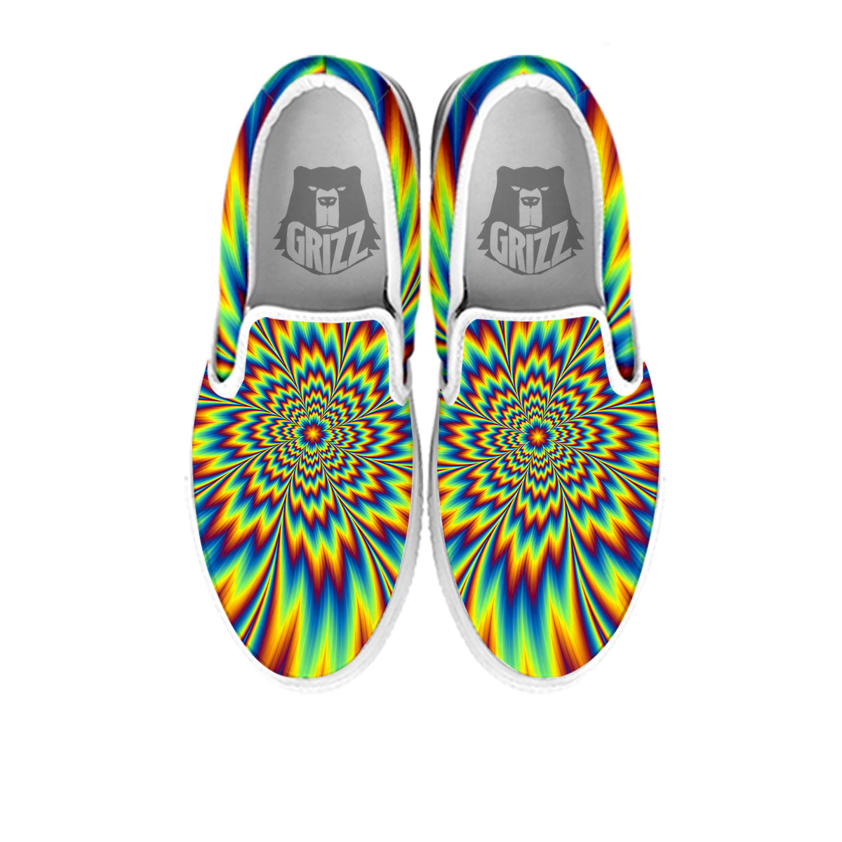 Optical Illusion Neon Psychedelic White Slip On Shoes-grizzshop