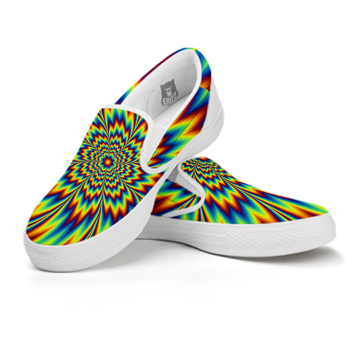 Optical Illusion Neon Psychedelic White Slip On Shoes-grizzshop