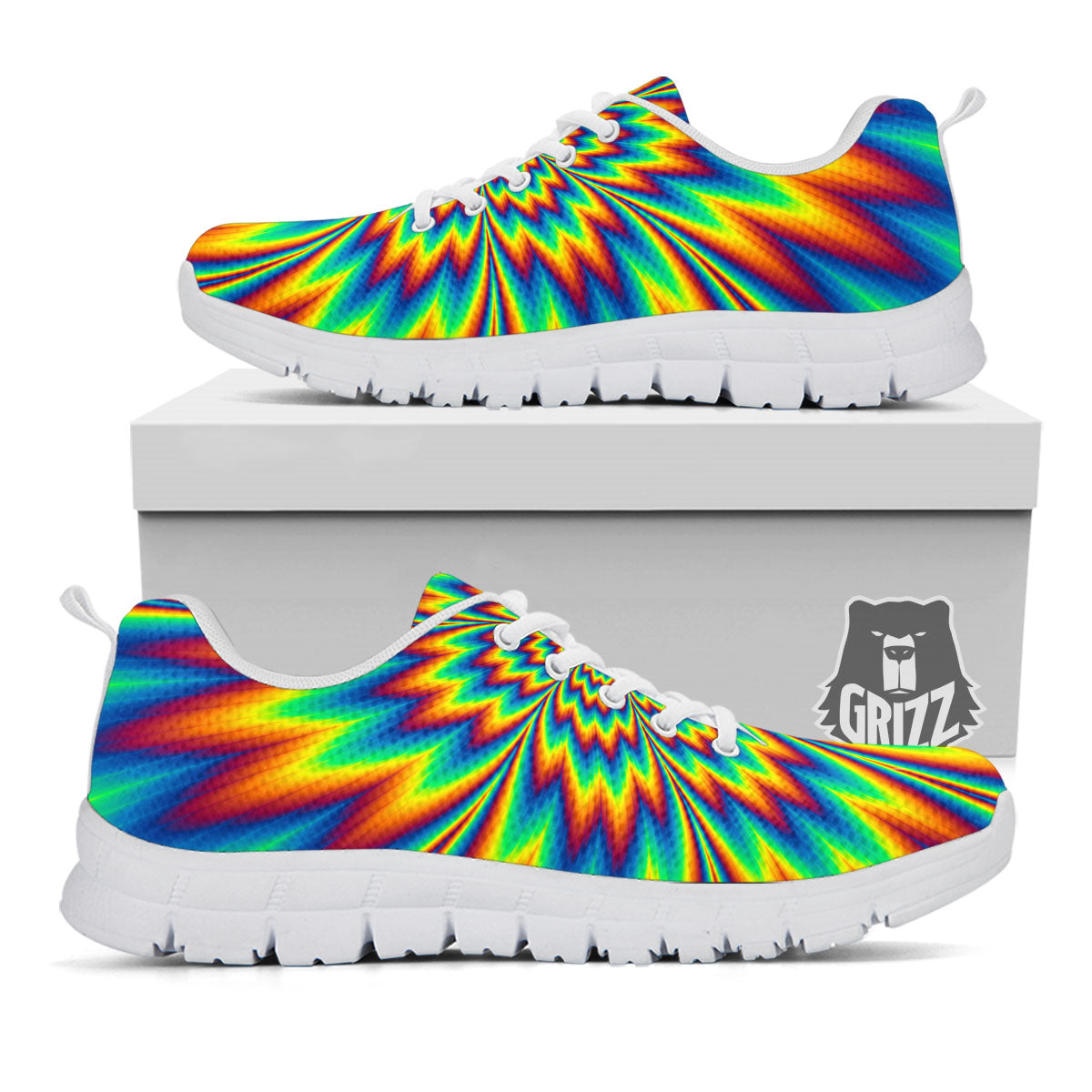 Optical Illusion Neon Psychedelic White Sneaker-grizzshop
