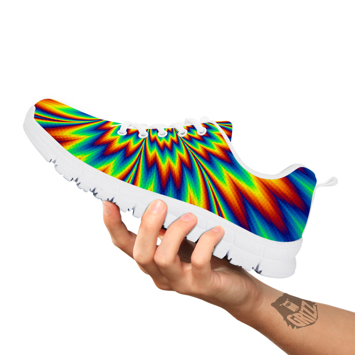 Optical Illusion Neon Psychedelic White Sneaker-grizzshop