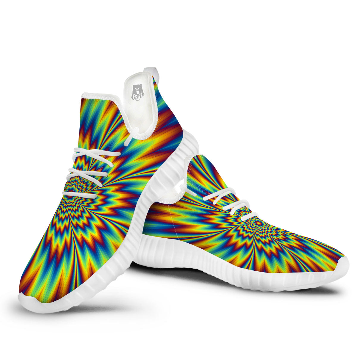 Optical Illusion Neon Psychedelic White Walking Shoes-grizzshop