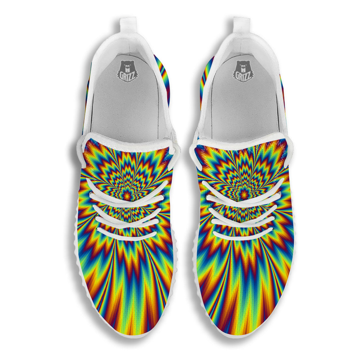 Optical Illusion Neon Psychedelic White Walking Shoes-grizzshop
