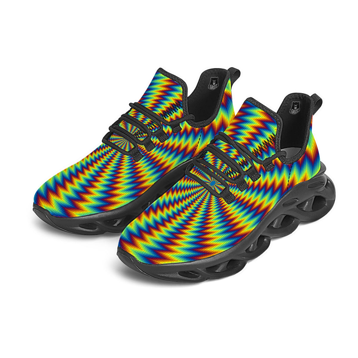 Optical Illusion Octagonal Psychedelic Black Running Shoes-grizzshop