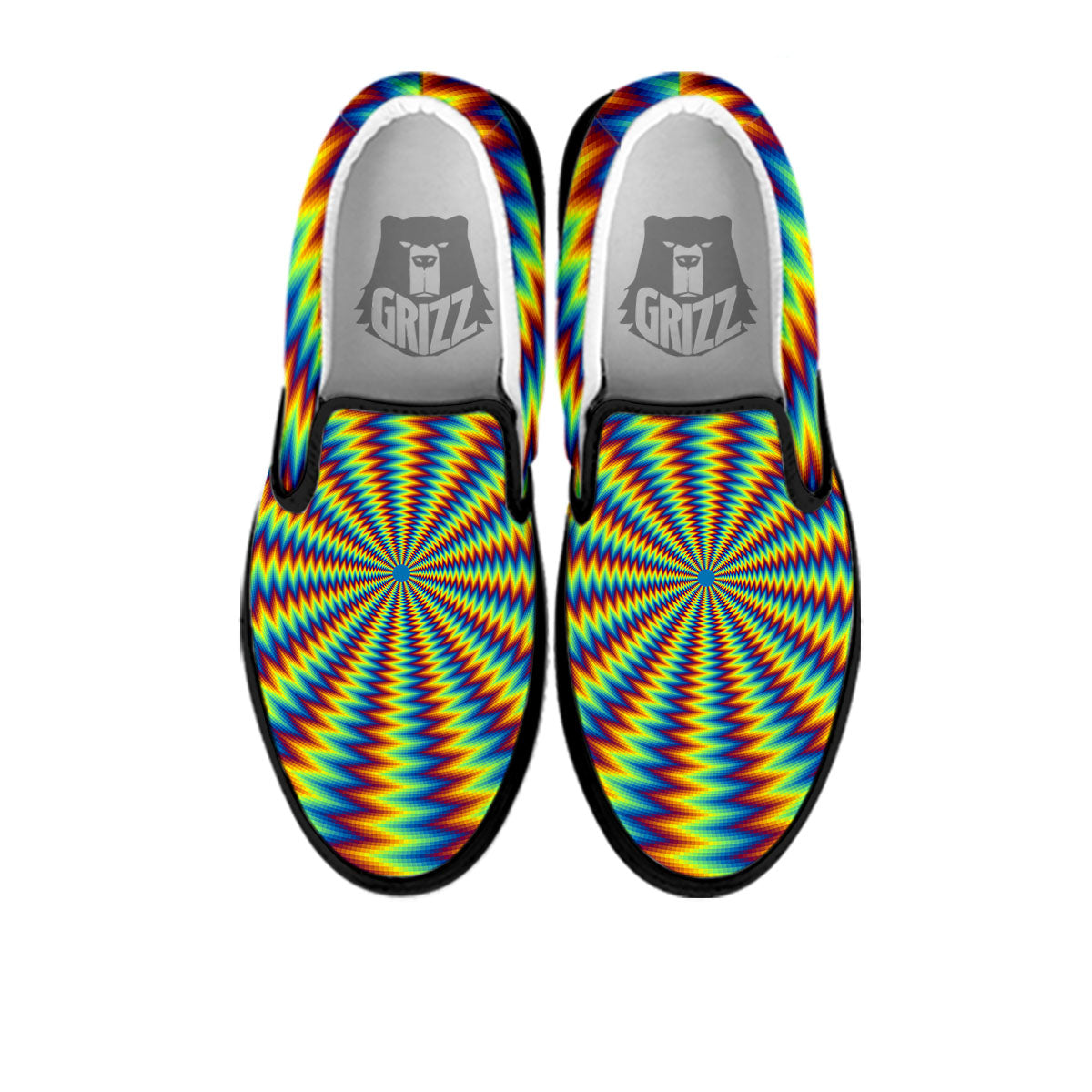 Optical Illusion Octagonal Psychedelic Black Slip On Shoes-grizzshop