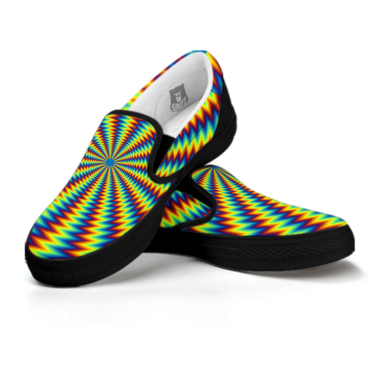 Optical Illusion Octagonal Psychedelic Black Slip On Shoes-grizzshop