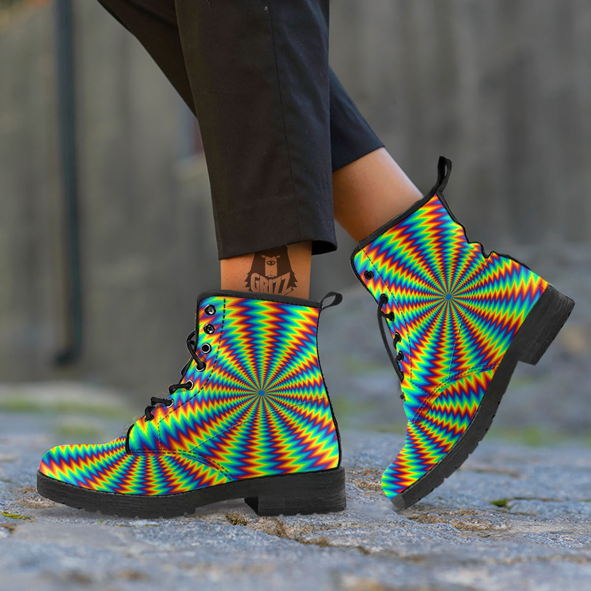 Optical Illusion Octagonal Psychedelic Leather Boots-grizzshop