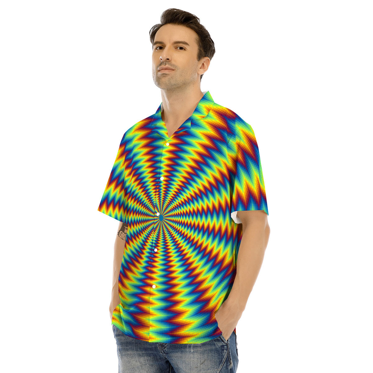 Optical Illusion Octagonal Psychedelic Men's Hawaiian Shirt-grizzshop