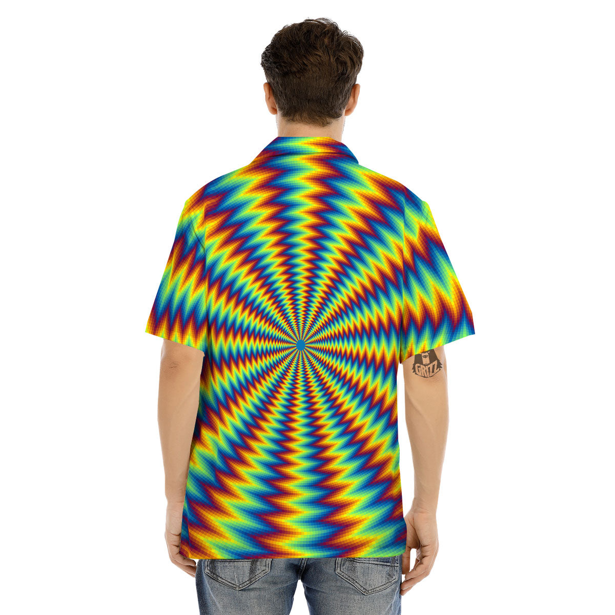 Optical Illusion Octagonal Psychedelic Men's Hawaiian Shirt-grizzshop