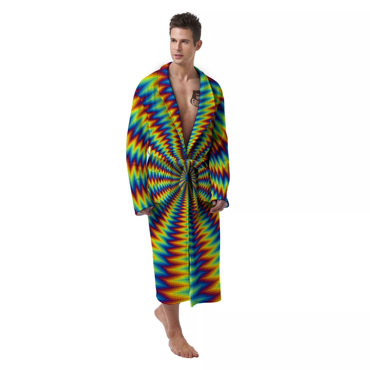 Optical Illusion Octagonal Psychedelic Men's Robe-grizzshop