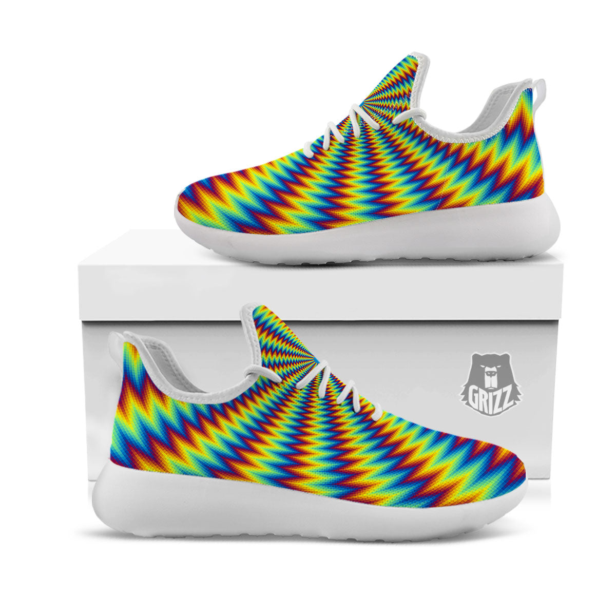 Optical Illusion Octagonal Psychedelic White Athletic Shoes-grizzshop