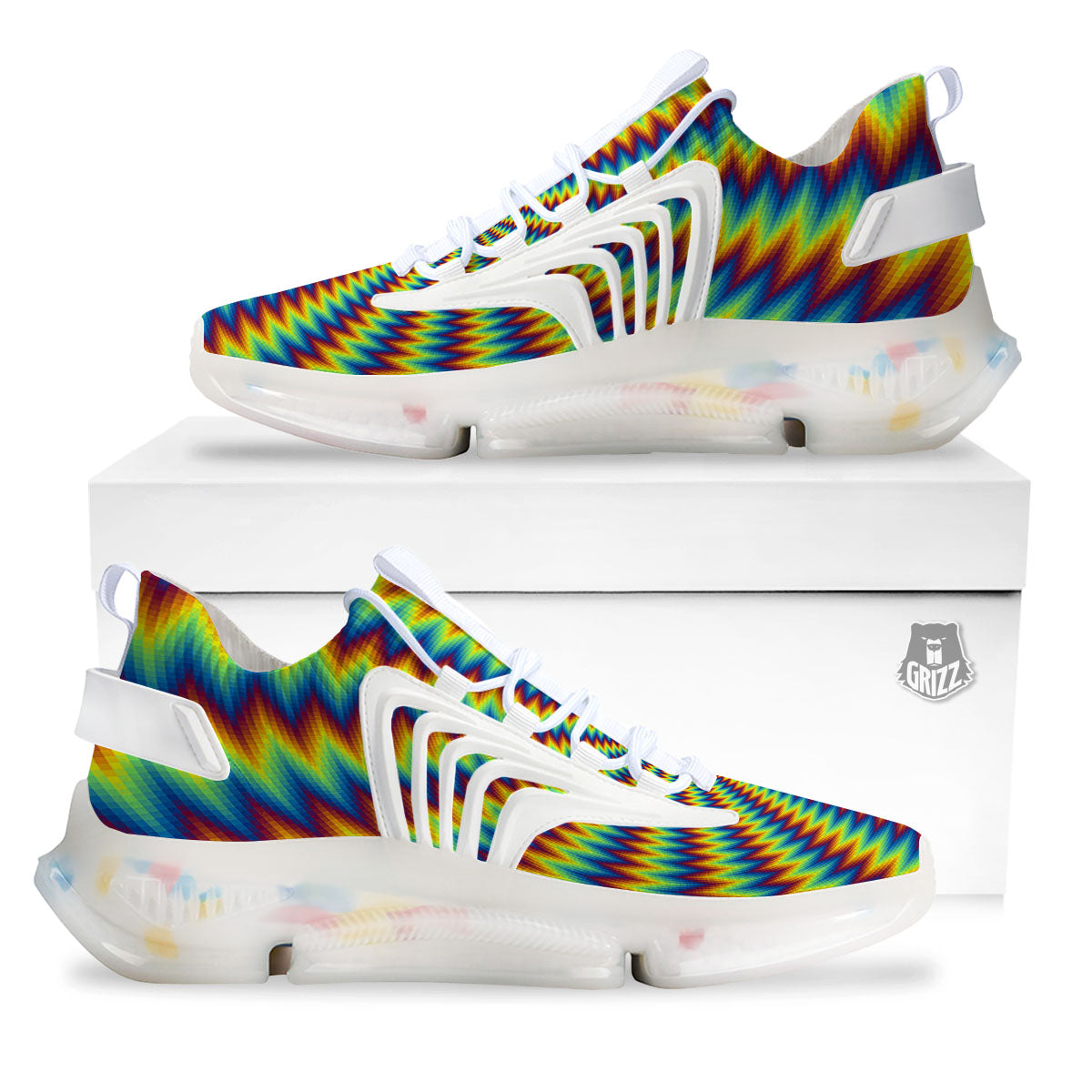 Optical Illusion Octagonal Psychedelic White Gym Shoes-grizzshop