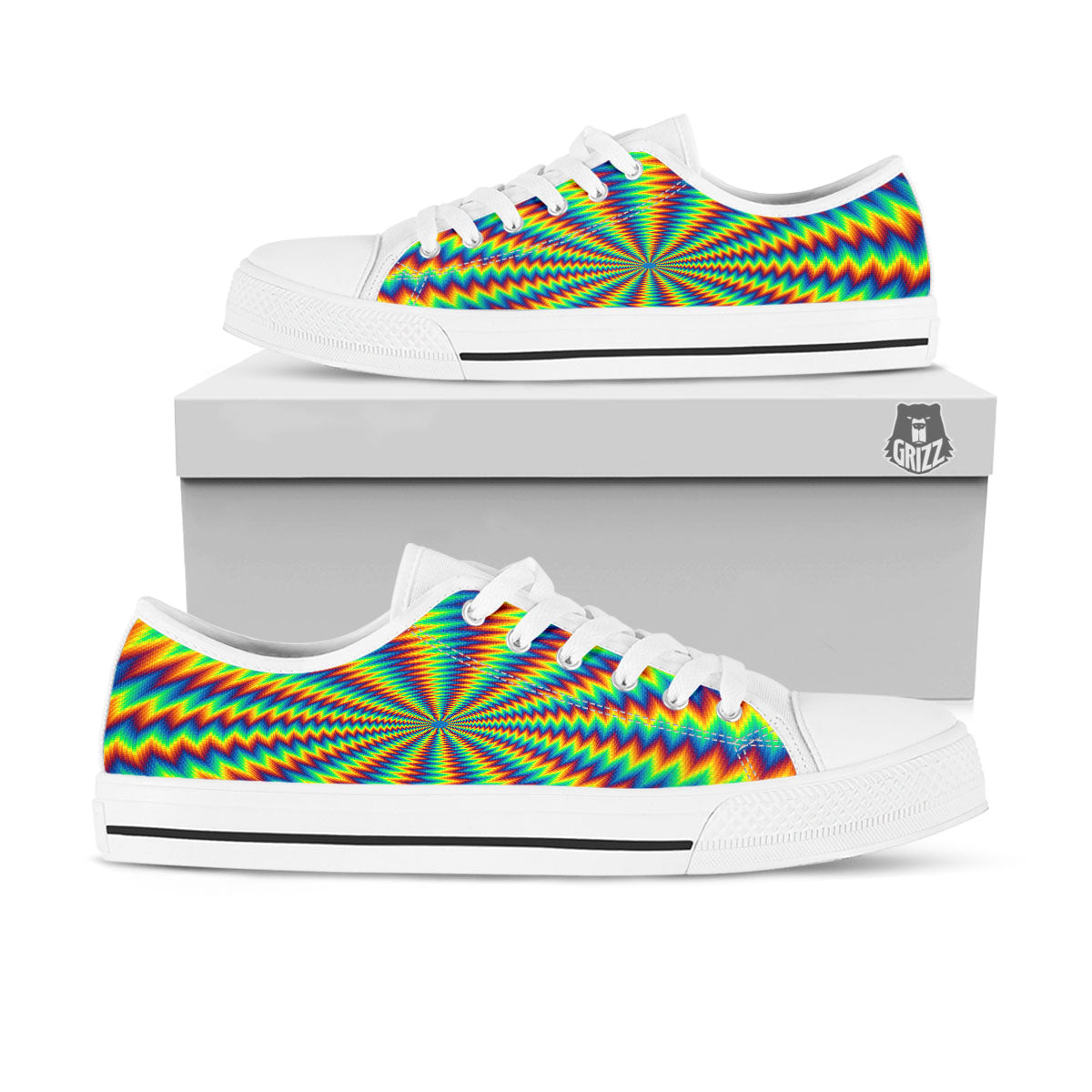 Optical Illusion Octagonal Psychedelic White Low Top Shoes-grizzshop