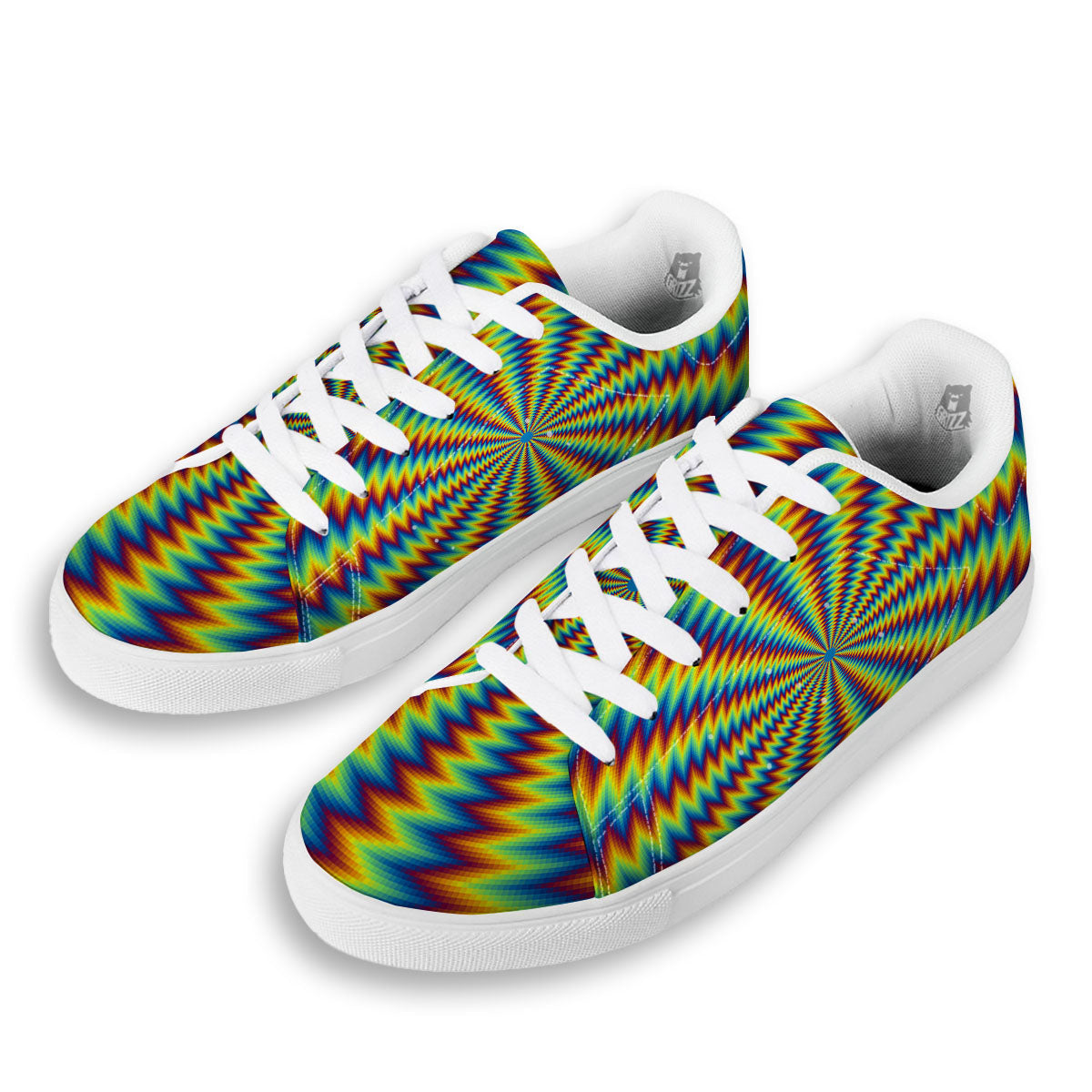 Optical Illusion Octagonal Psychedelic White Low Top Sneakers-grizzshop