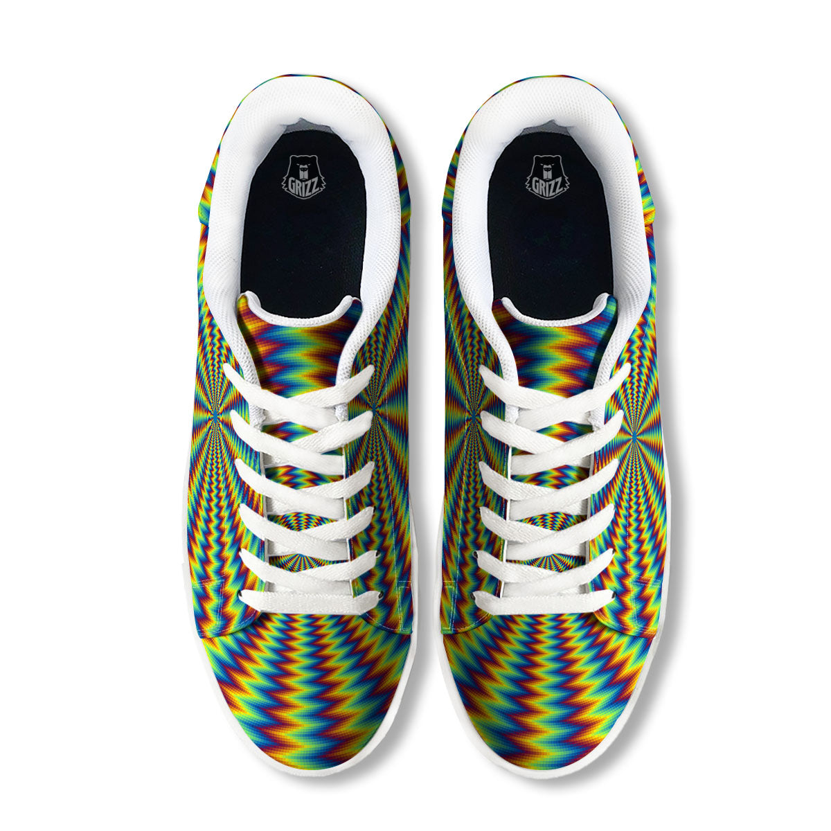 Optical Illusion Octagonal Psychedelic White Low Top Sneakers-grizzshop