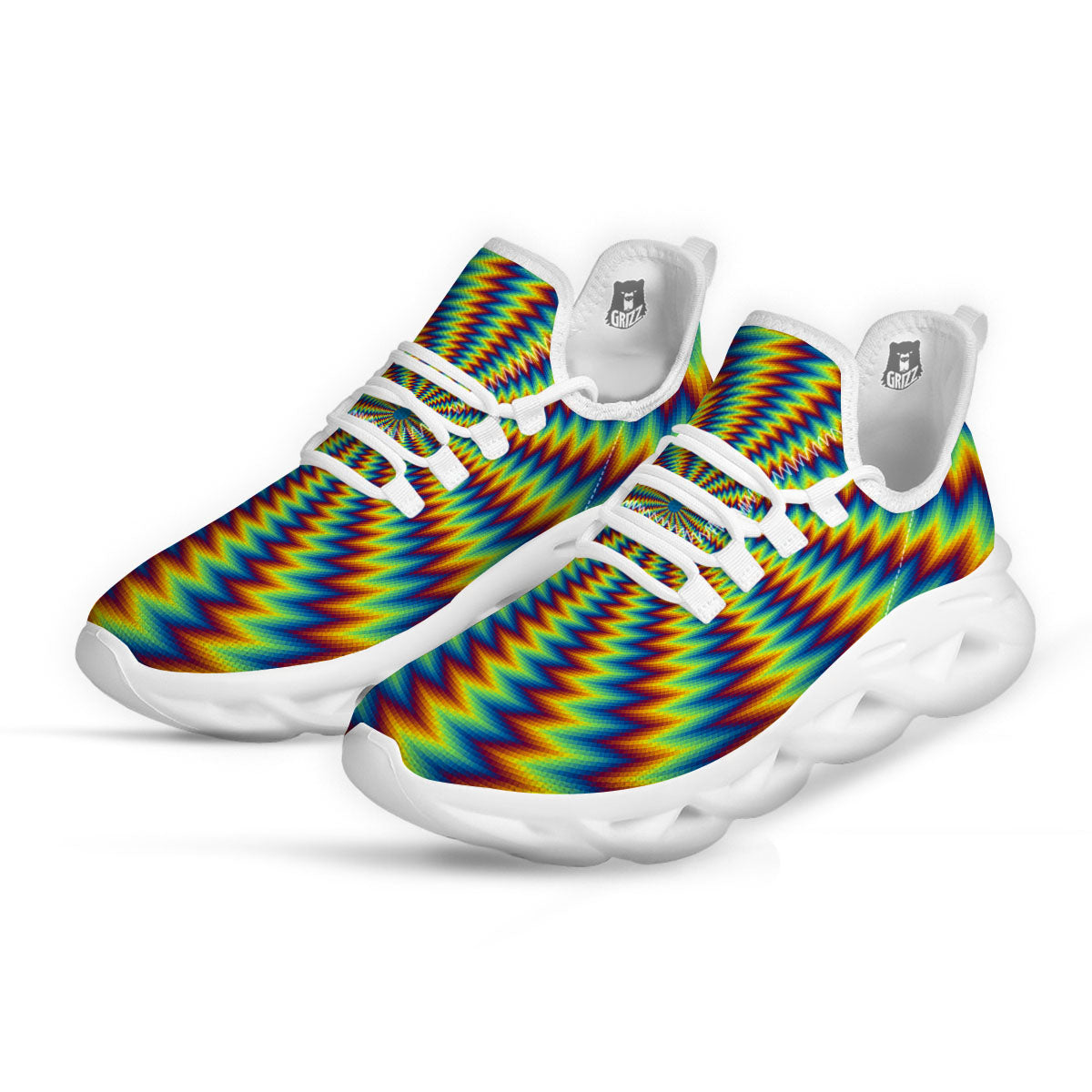 Optical Illusion Octagonal Psychedelic White Running Shoes-grizzshop