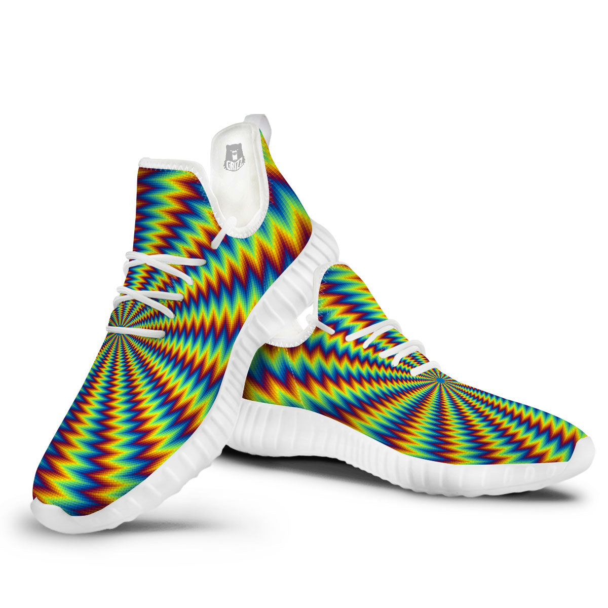 Optical Illusion Octagonal Psychedelic White Walking Shoes-grizzshop
